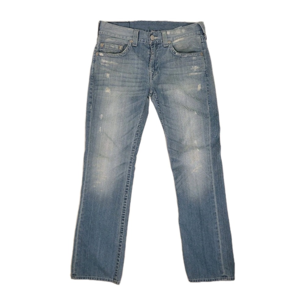 True Religion Ricky Straight Distressed Light Wash Jeans Mens Size 33 (36x33)